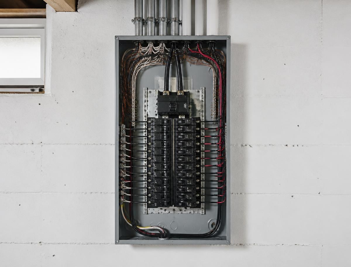 Finished replacement panel with dressed wiring and a typed directory